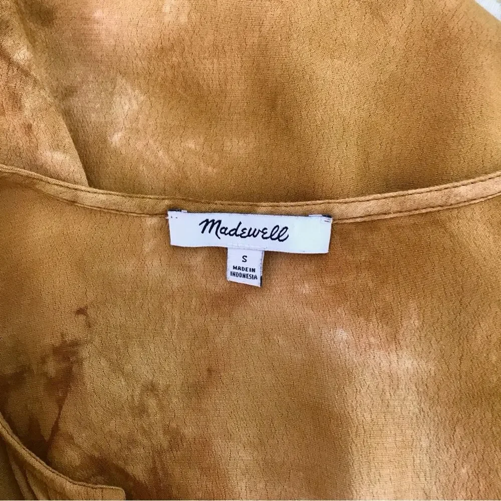 Madewell Tie-dyed Gold Blouse Puff Sleeve Ruffled Slightly Cropped Top